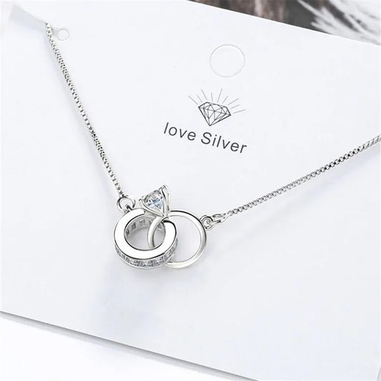 S925 Silver Plated Zircon Double Circle Charm  For Women