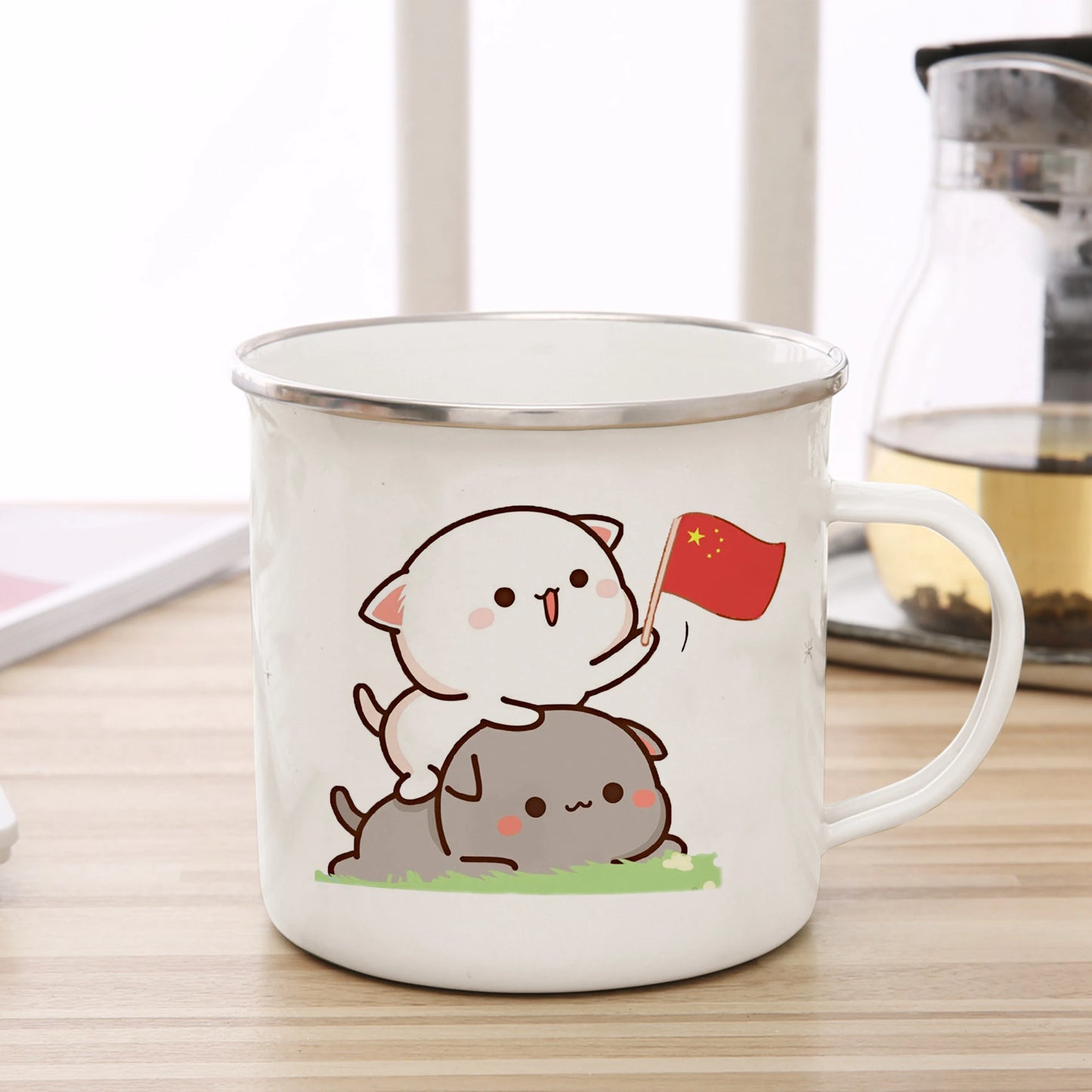 New Peach and Goma cat Enamel cup Coffee tea Mug