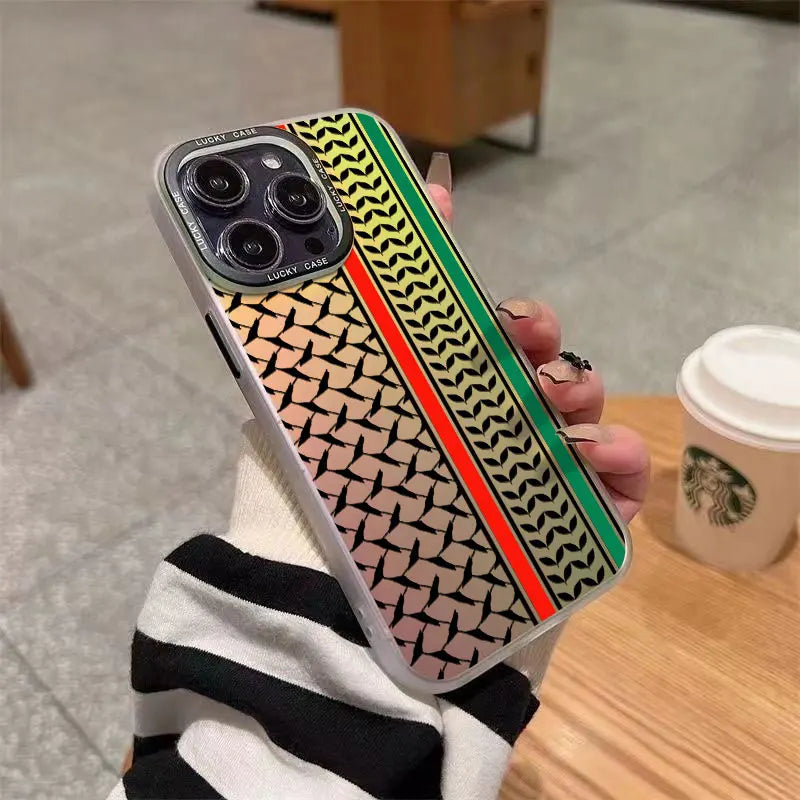 Hattah Keffiyeh Phone Case for iPhone 15 14 13 12 11 Pro Max X XR XSMax 7 8 Plus Matte Aurora Laser Gradient Luxury Cover