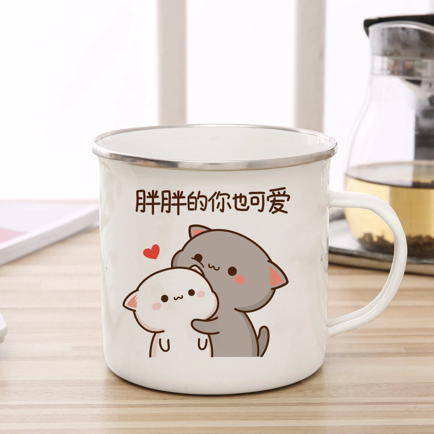 New Peach and Goma cat Enamel cup Coffee tea Mug