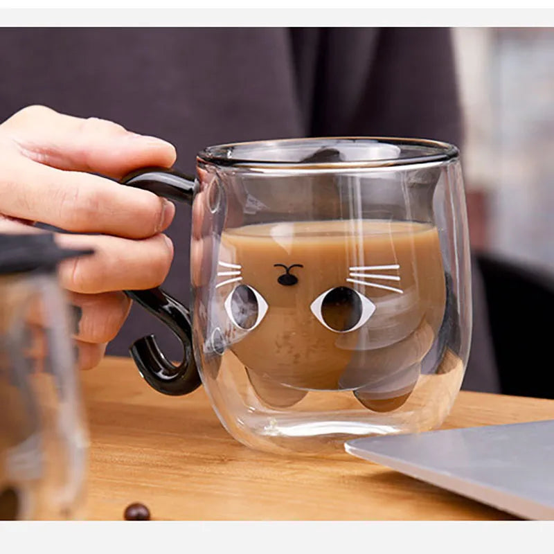 Cute Double Walled Coffee Cat Mug