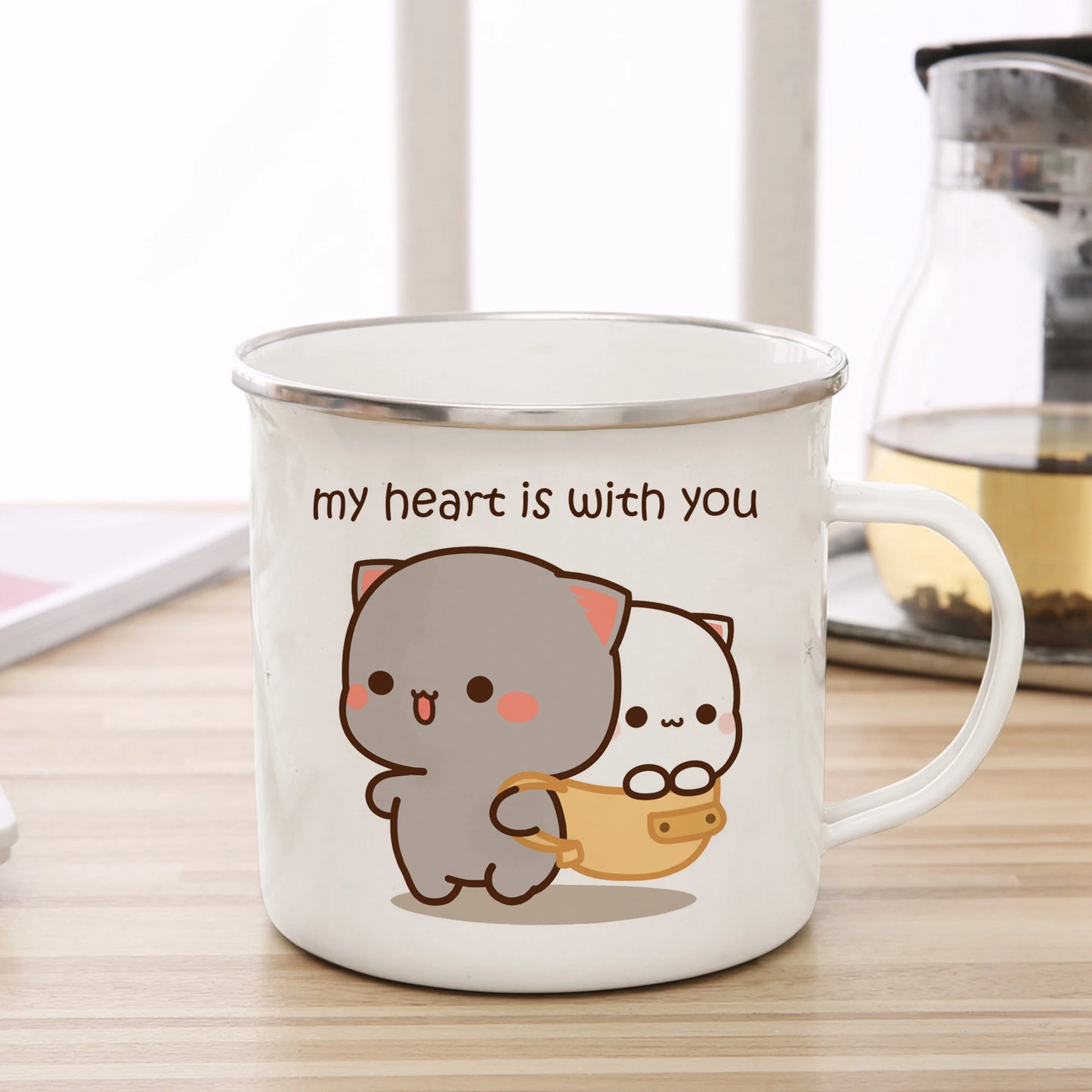 New Peach and Goma cat Enamel cup Coffee tea Mug