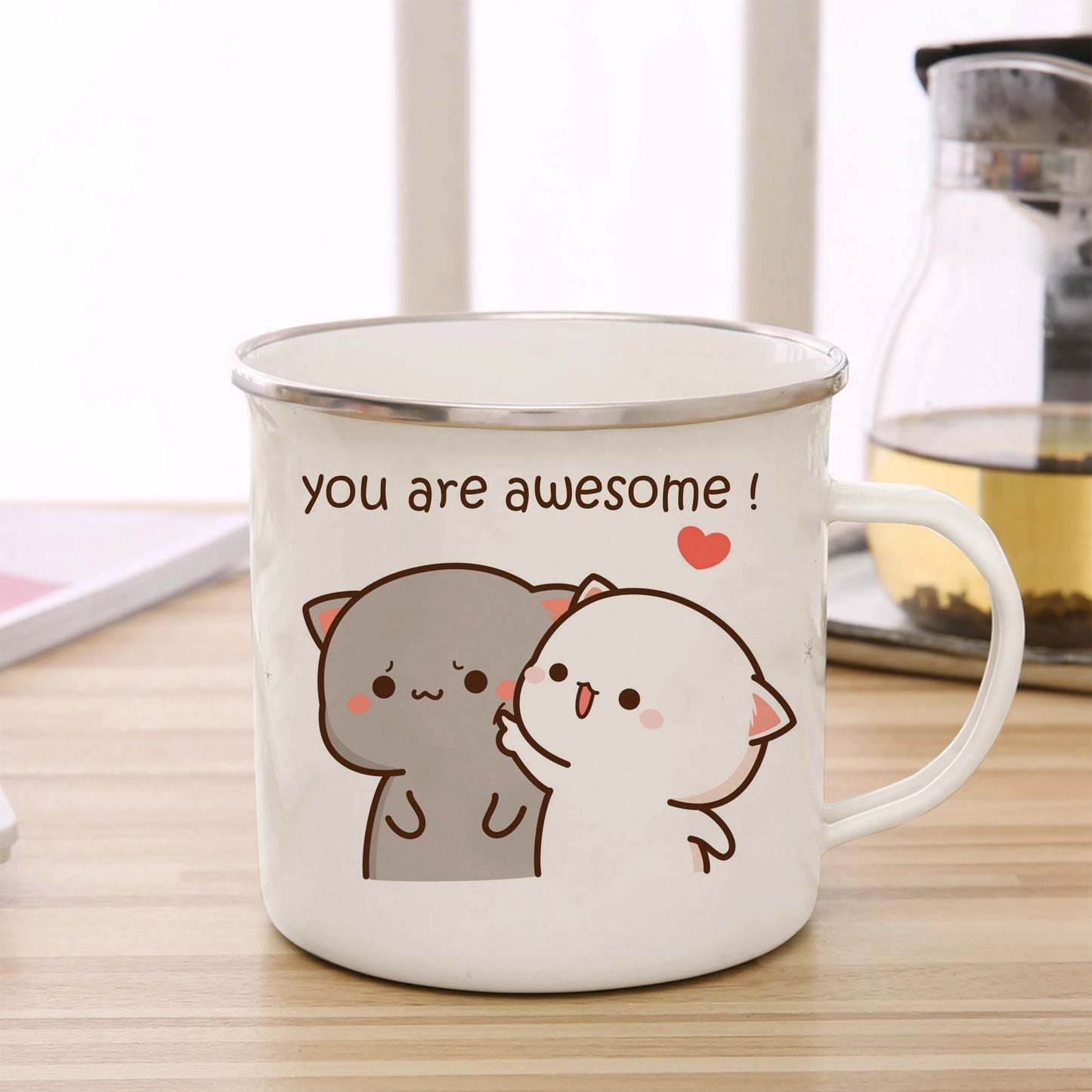 New Peach and Goma cat Enamel cup Coffee tea Mug