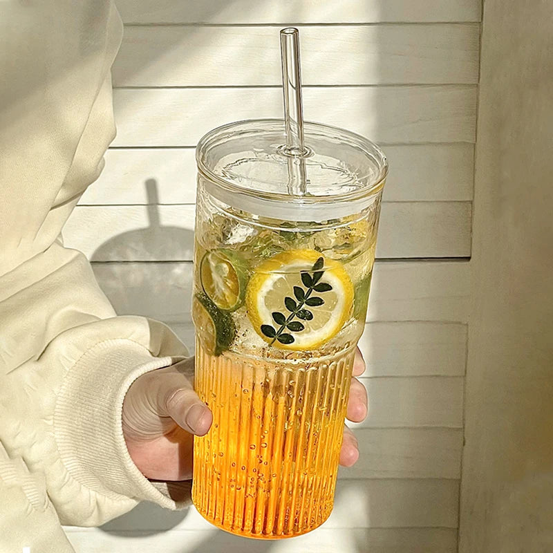 450/600ml Stripe Glass Cup Transparent Glasses