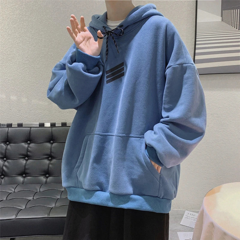 Hoodies Male Clothes Hip Hop Hooded Blue Sweatshirt For Men Emo Warm High Quality