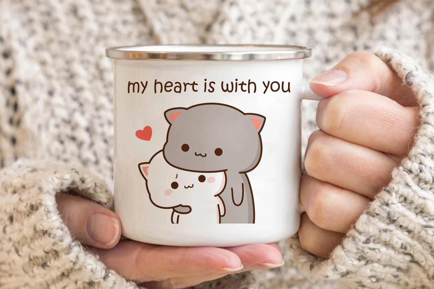 New Peach and Goma cat Enamel cup Coffee tea Mug