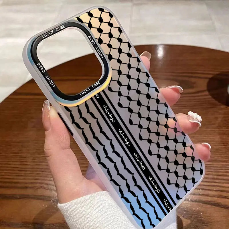 Hattah Keffiyeh Phone Case for iPhone 15 14 13 12 11 Pro Max X XR XSMax 7 8 Plus Matte Aurora Laser Gradient Luxury Cover