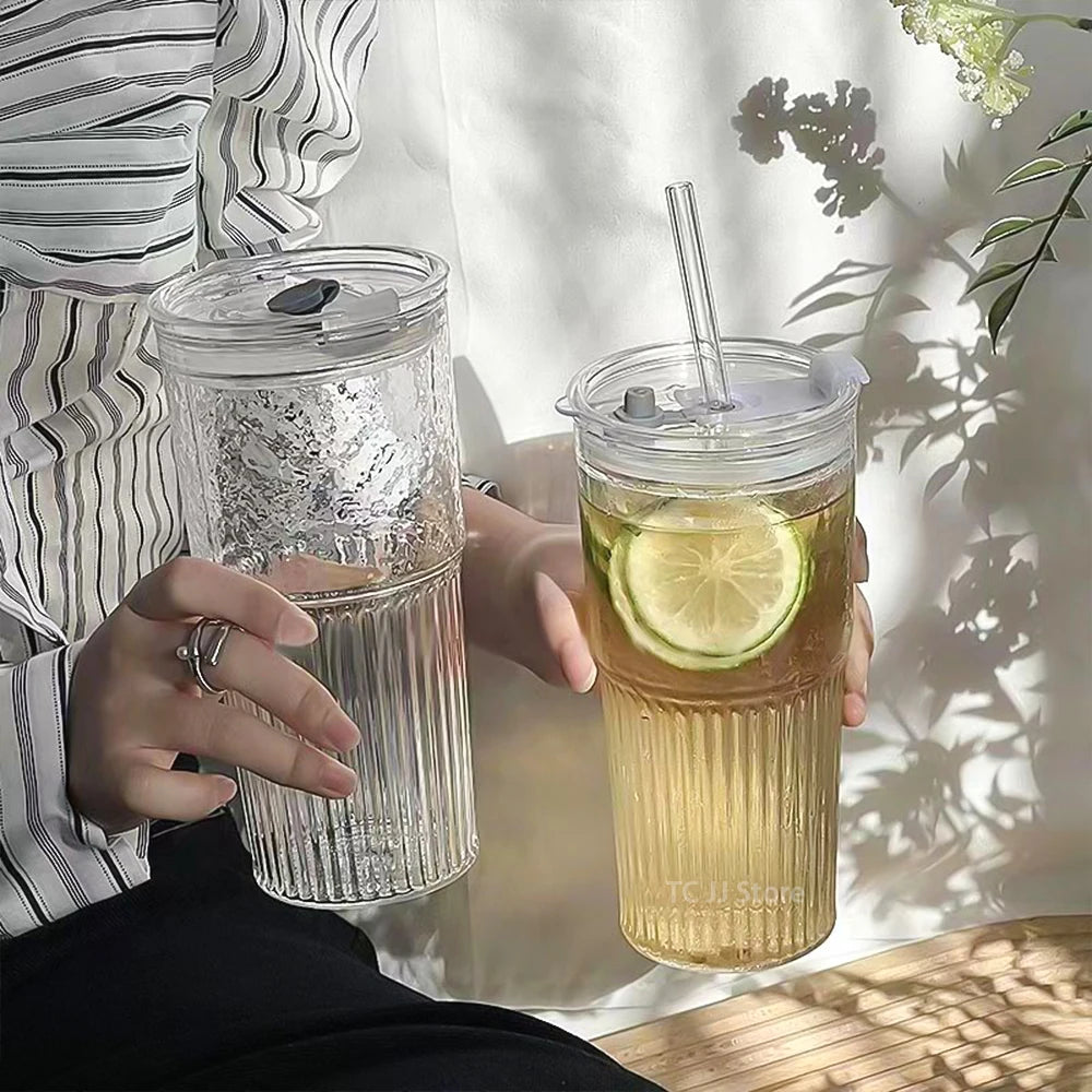 450/600ml Stripe Glass Cup Transparent Glasses