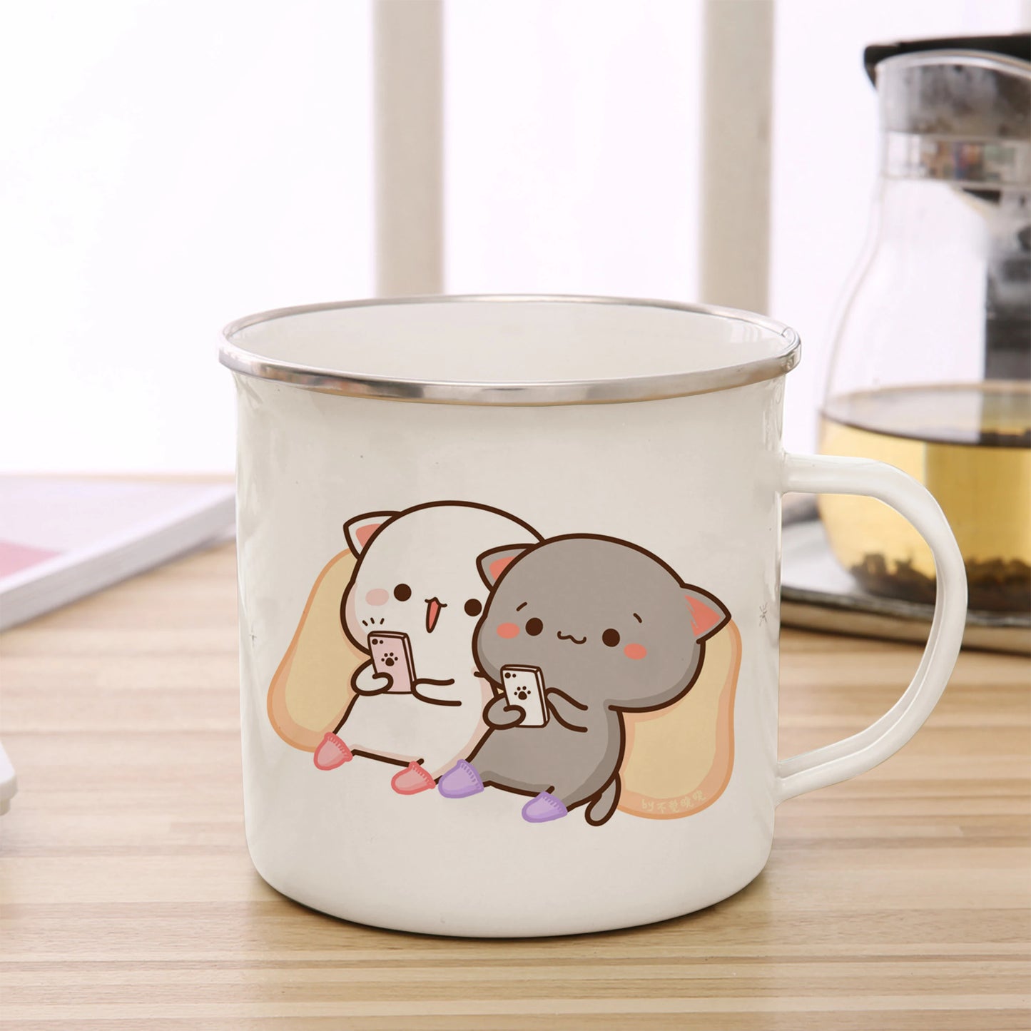 New Peach and Goma cat Enamel cup Coffee tea Mug