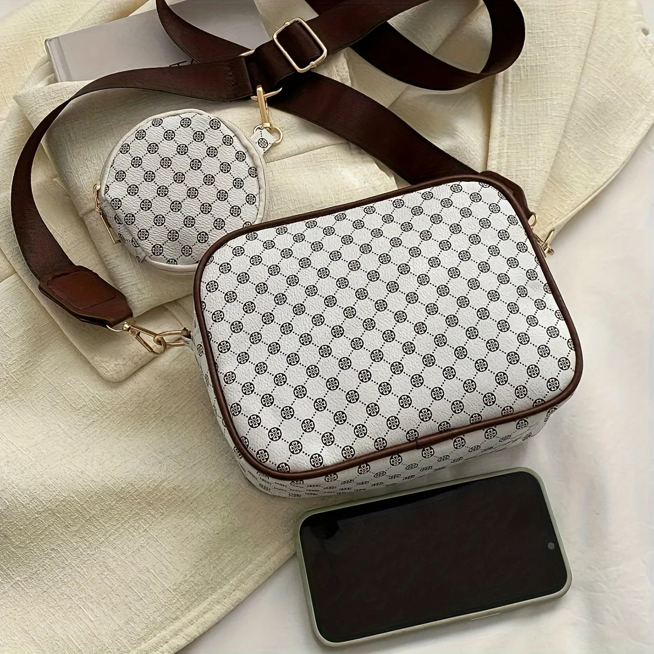 Geometric Pattern Crossbody Bag Set, Trendy