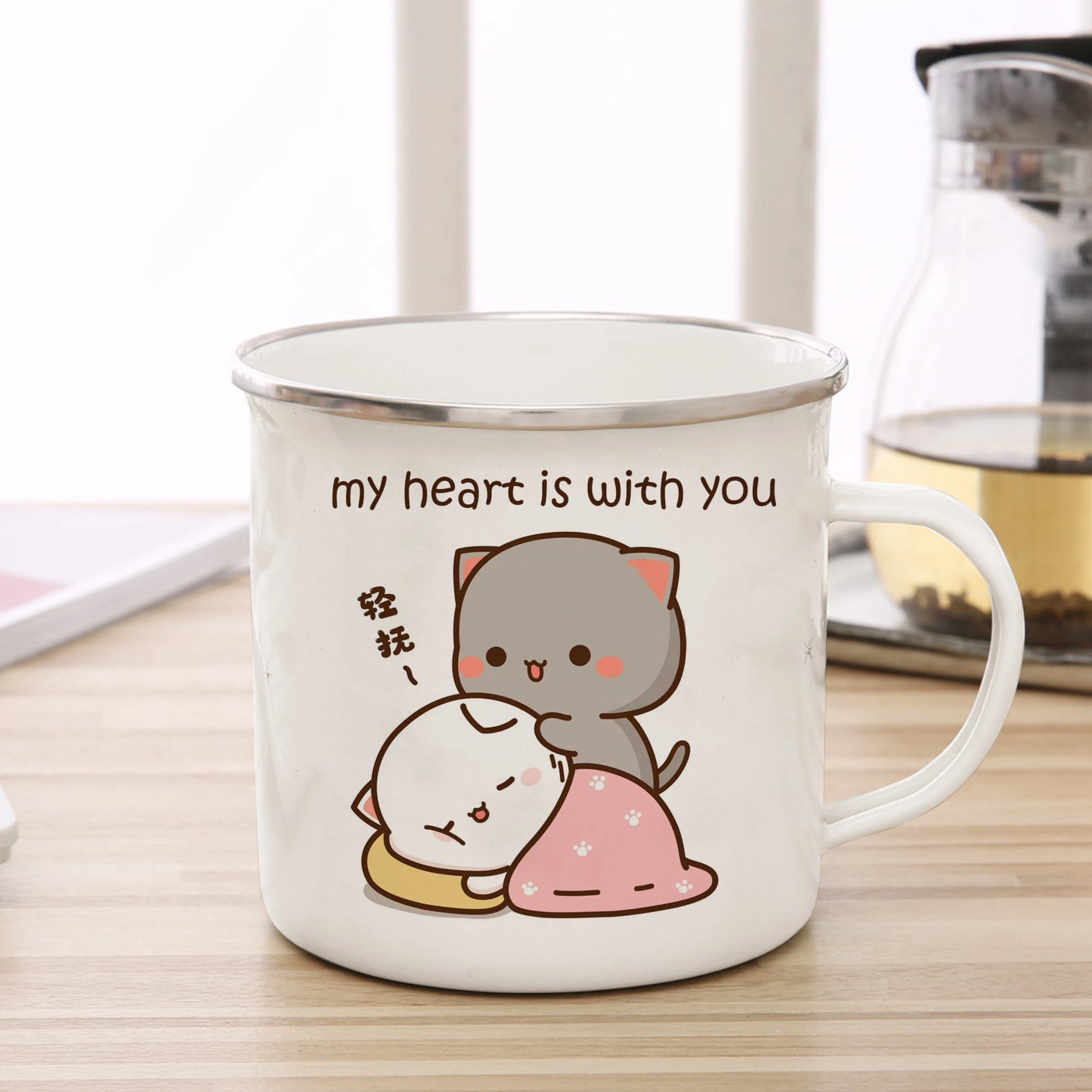 New Peach and Goma cat Enamel cup Coffee tea Mug