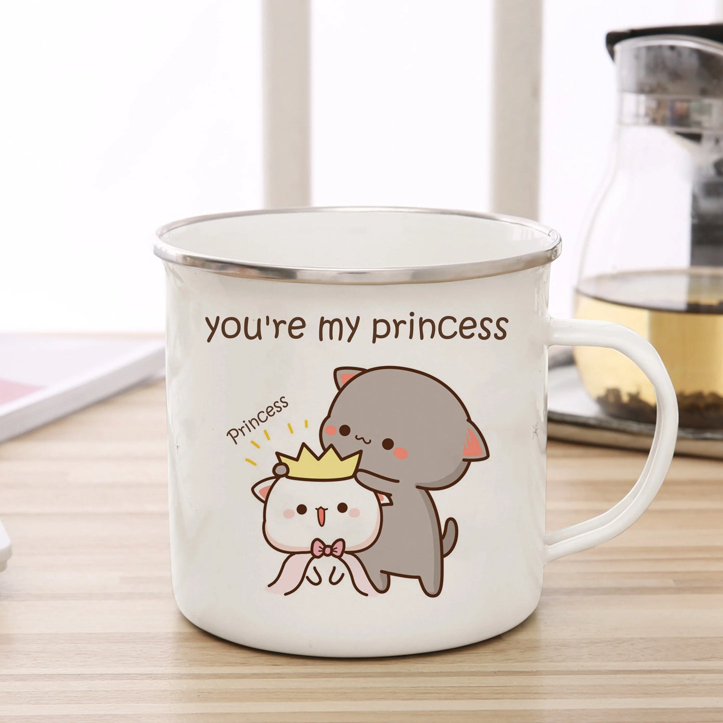 New Peach and Goma cat Enamel cup Coffee tea Mug