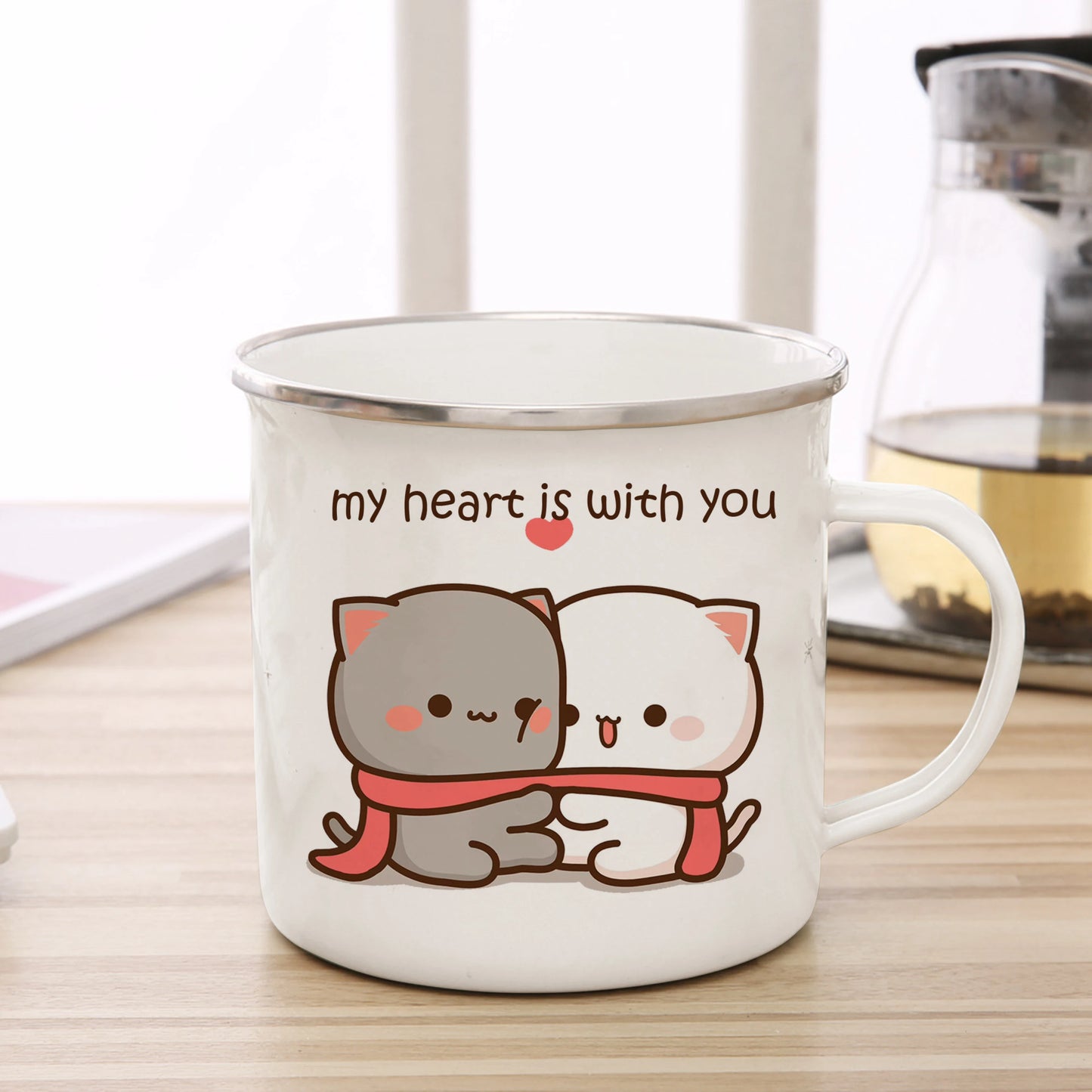 New Peach and Goma cat Enamel cup Coffee tea Mug