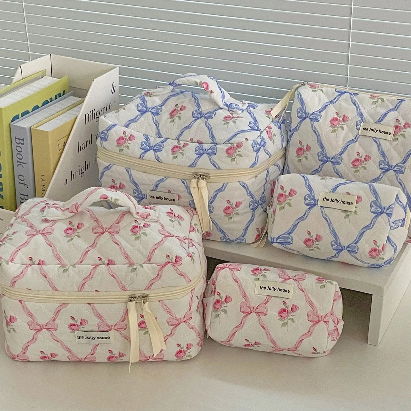 Cute Bow Flower Quilting Cotton Makeup Bag Women