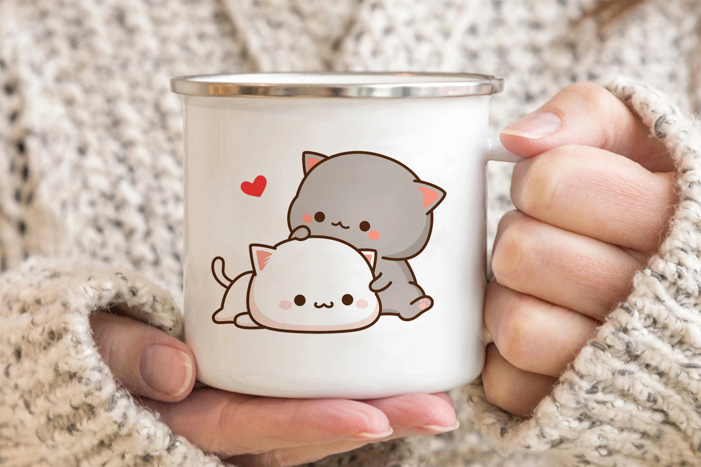 New Peach and Goma cat Enamel cup Coffee tea Mug