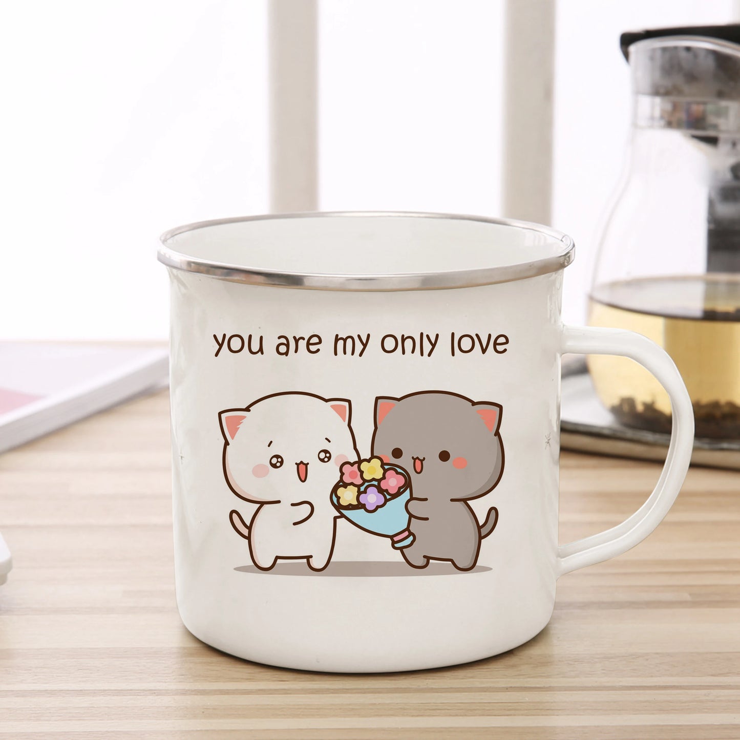 New Peach and Goma cat Enamel cup Coffee tea Mug