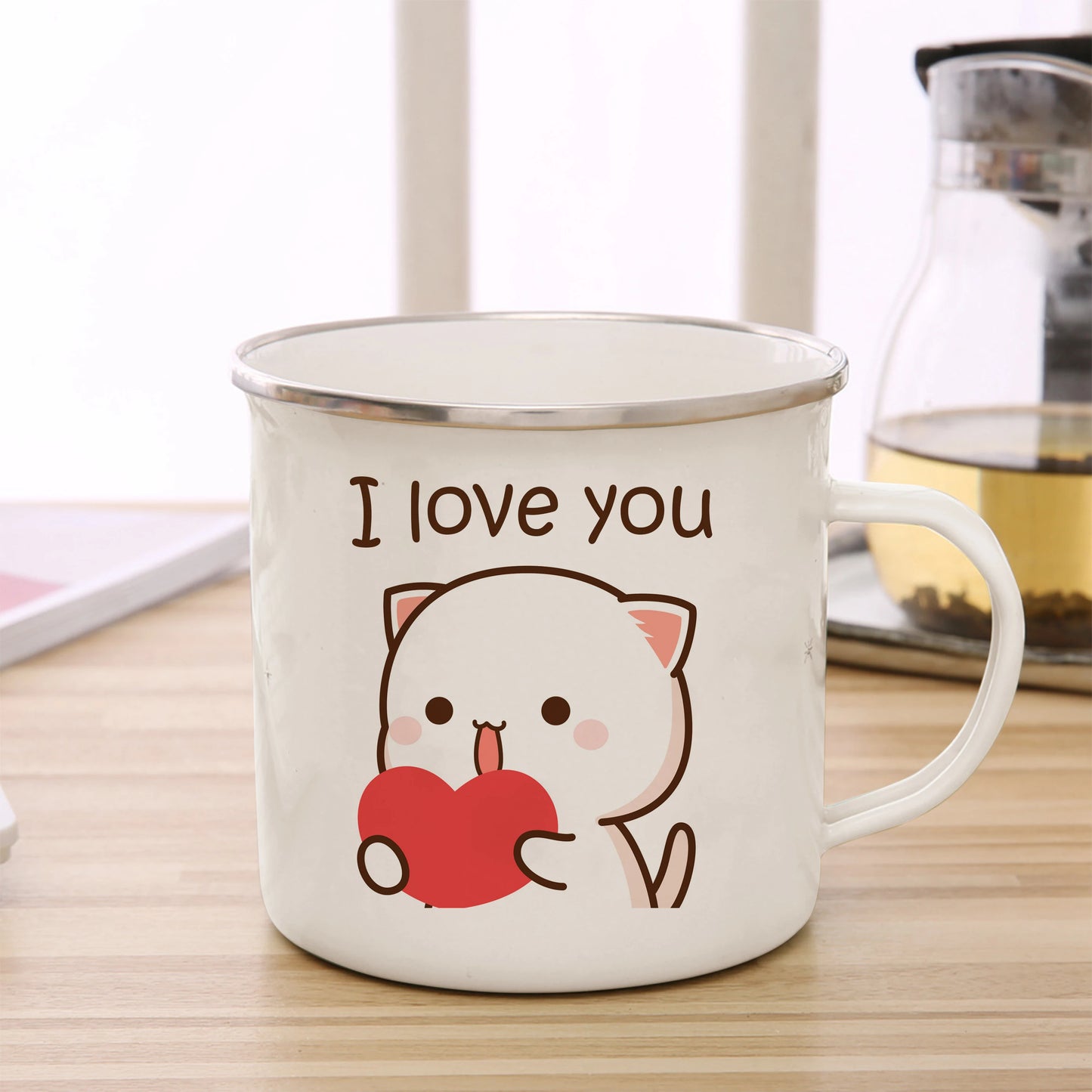 New Peach and Goma cat Enamel cup Coffee tea Mug