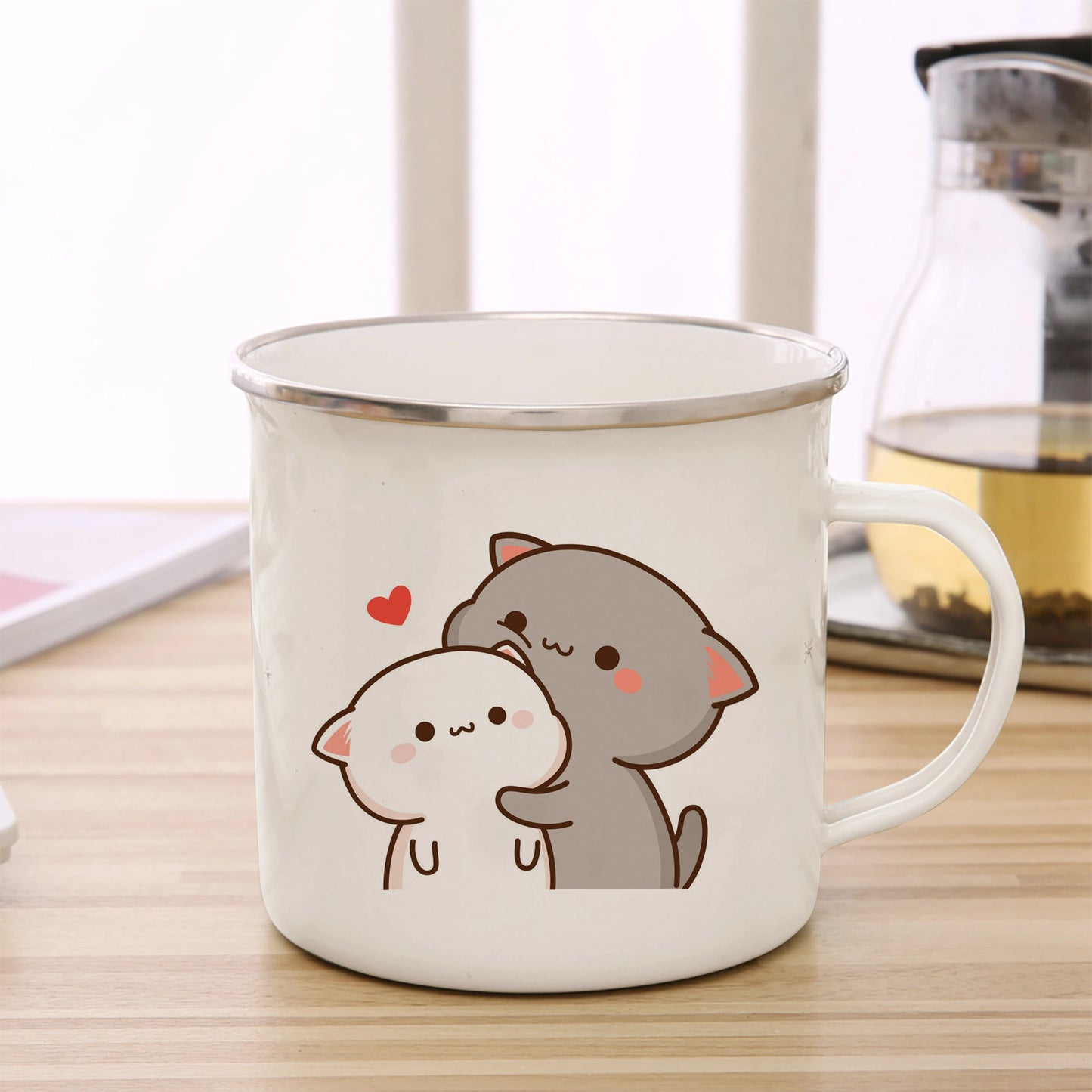 New Peach and Goma cat Enamel cup Coffee tea Mug