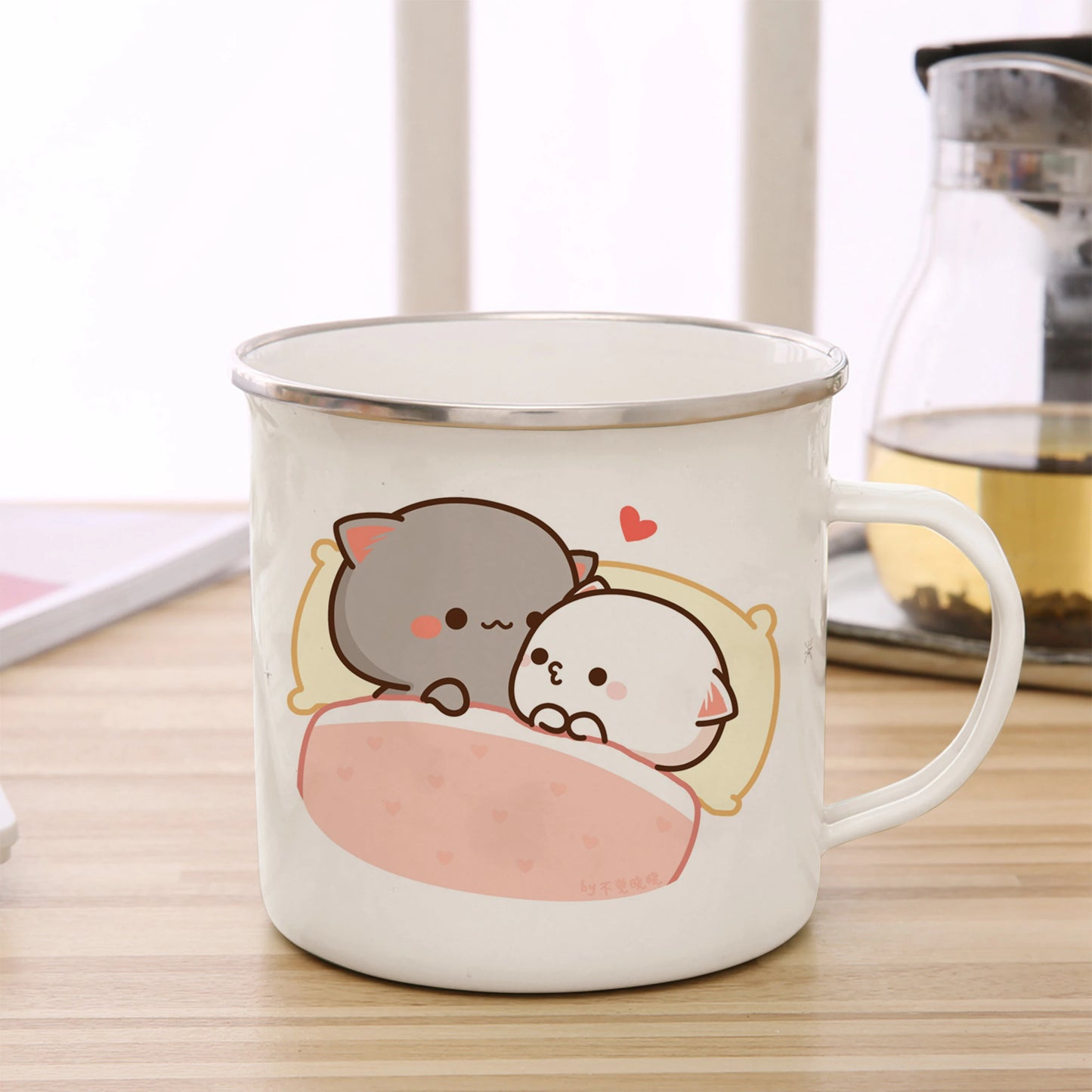 New Peach and Goma cat Enamel cup Coffee tea Mug