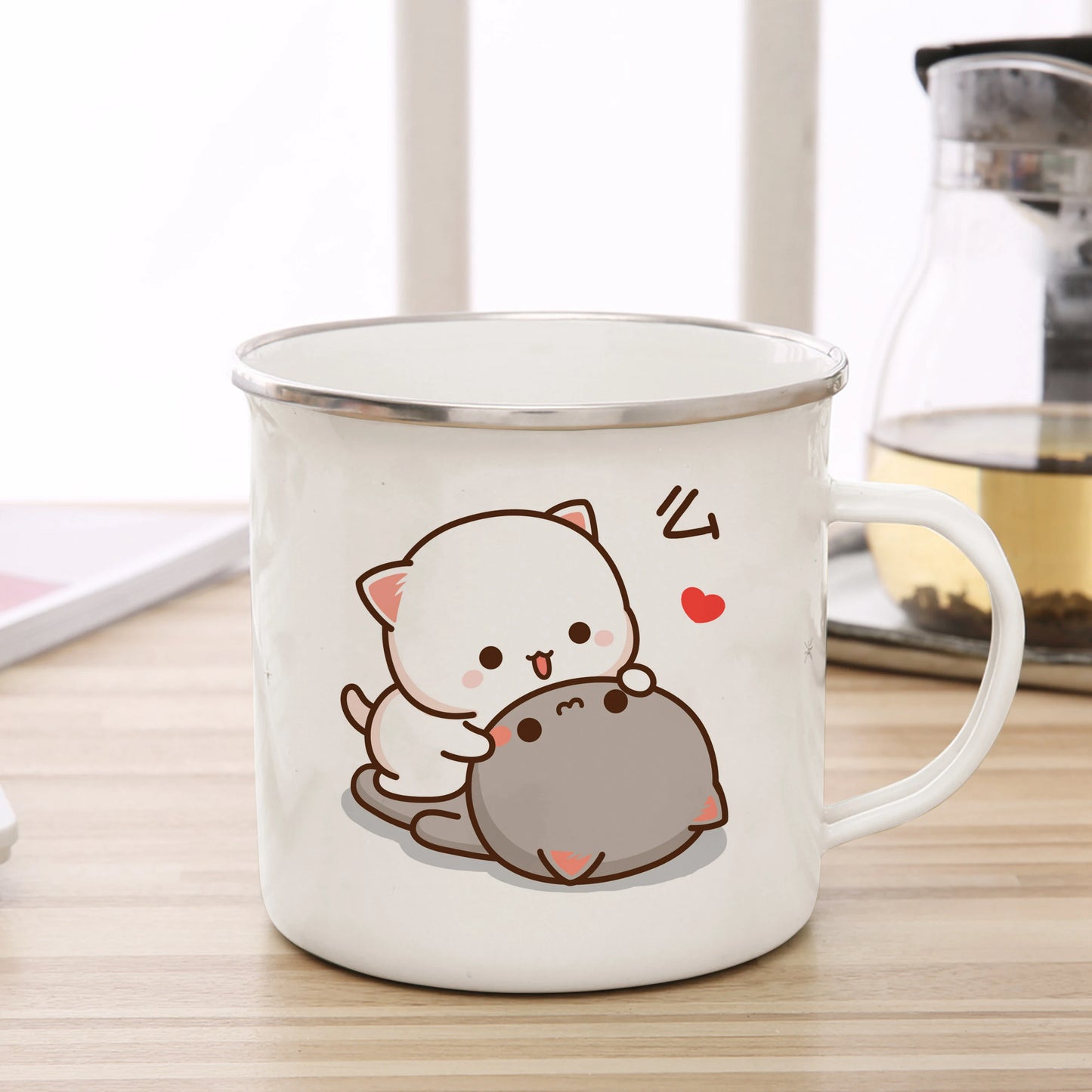 New Peach and Goma cat Enamel cup Coffee tea Mug