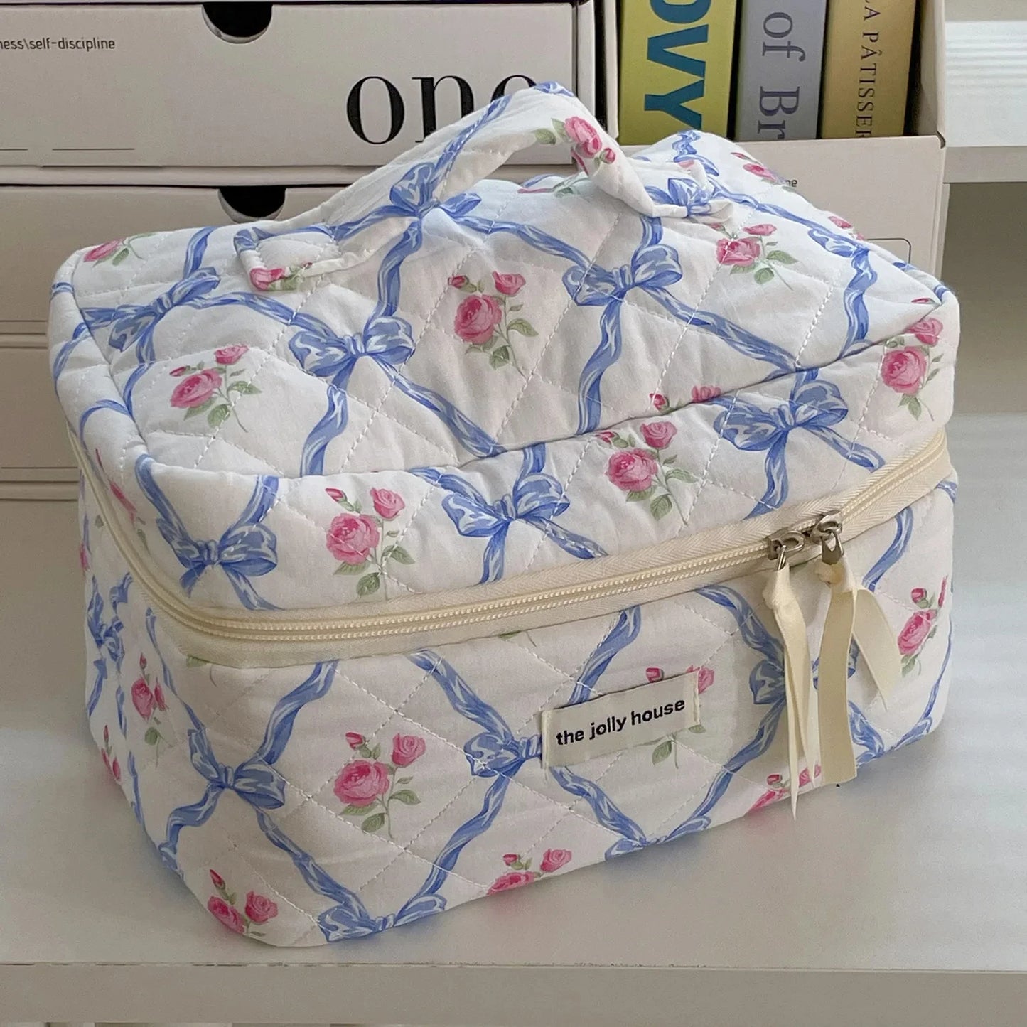 Cute Bow Flower Quilting Cotton Makeup Bag Women