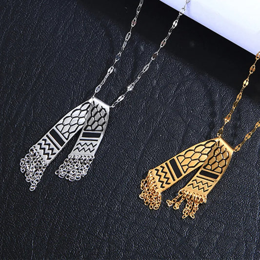 18K Gold Plated Kufiya Tassel Pendant Chain Necklaces Stainless Steel