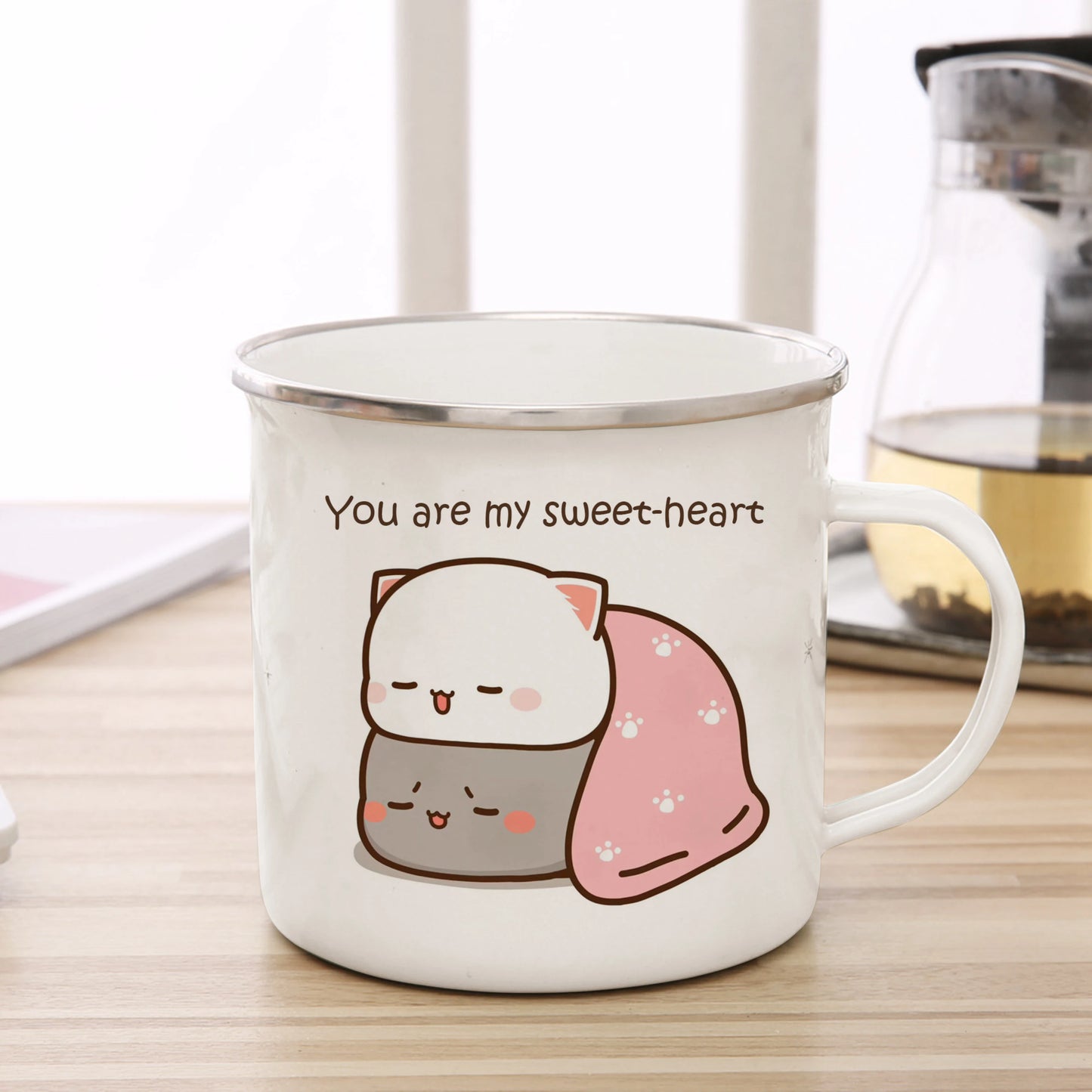 New Peach and Goma cat Enamel cup Coffee tea Mug