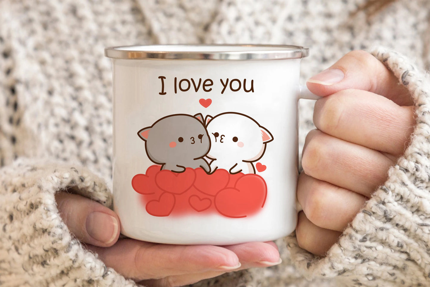 New Peach and Goma cat Enamel cup Coffee tea Mug