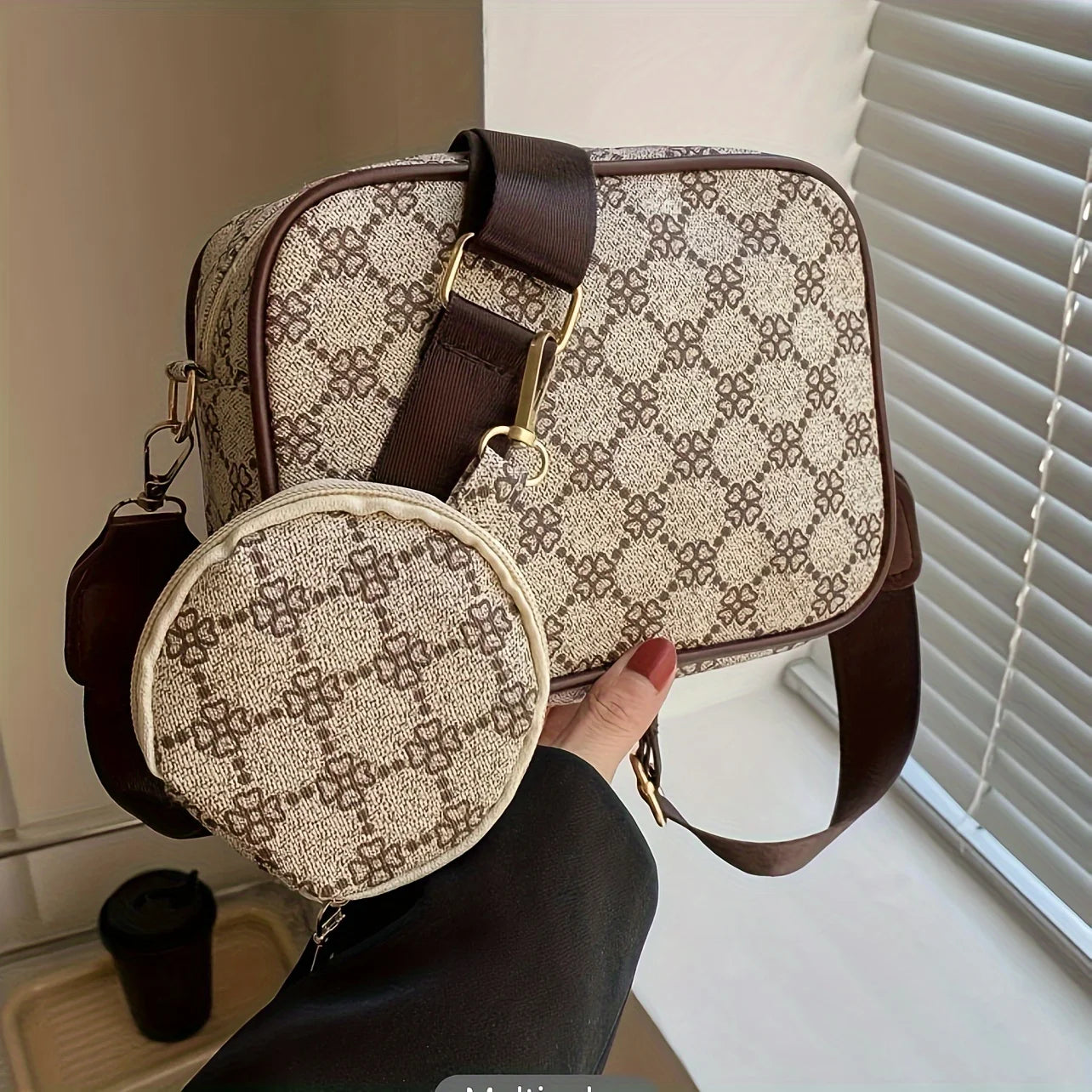 Geometric Pattern Crossbody Bag Set, Trendy