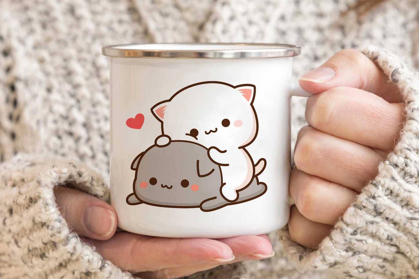 New Peach and Goma cat Enamel cup Coffee tea Mug