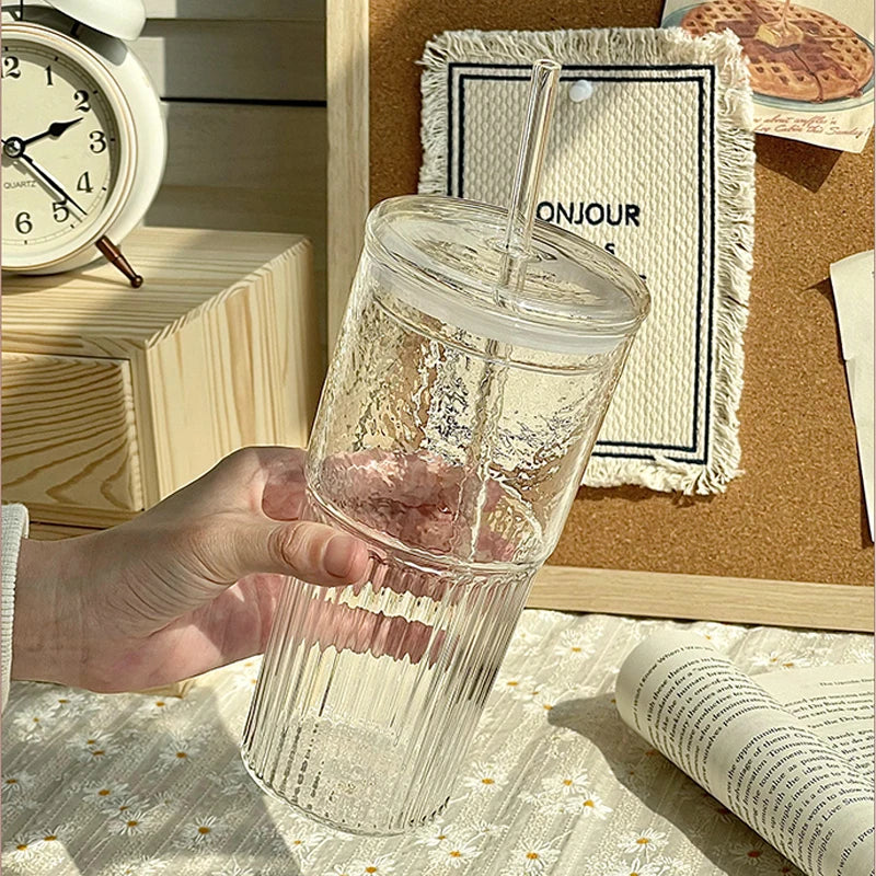 450/600ml Stripe Glass Cup Transparent Glasses