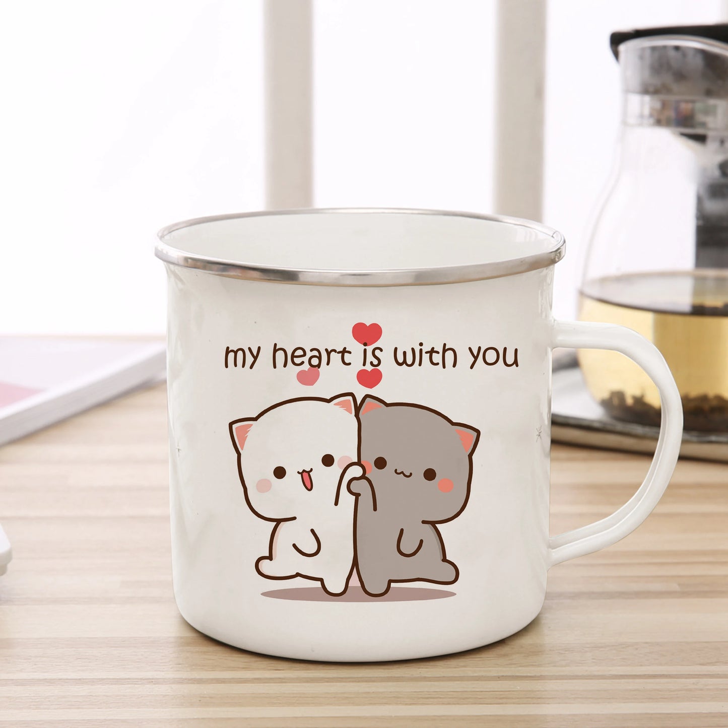 New Peach and Goma cat Enamel cup Coffee tea Mug