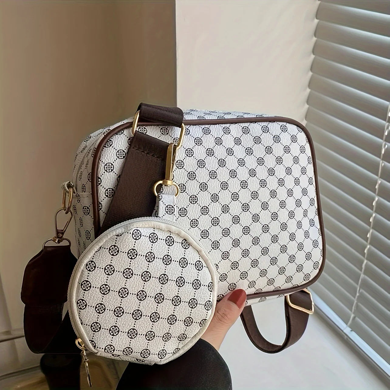 Geometric Pattern Crossbody Bag Set, Trendy