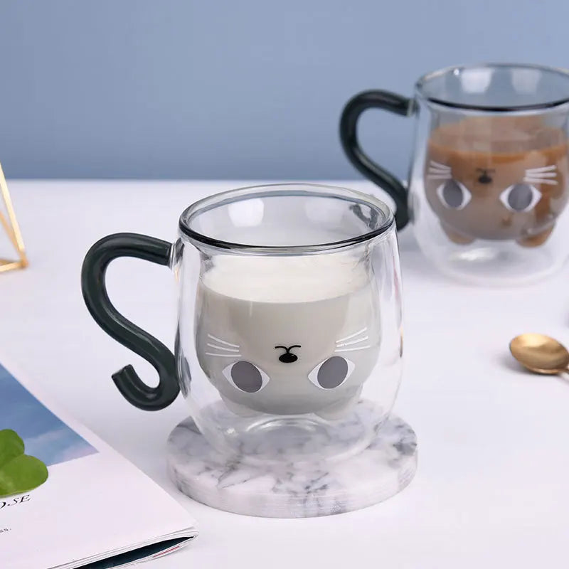 Cute Double Walled Coffee Cat Mug